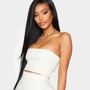 Shape Ecru Denim Seam Detail Bandeau Crop Top